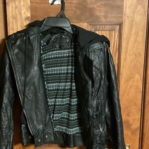 Jou Jou Quilted Black Leather Jacket with Hood